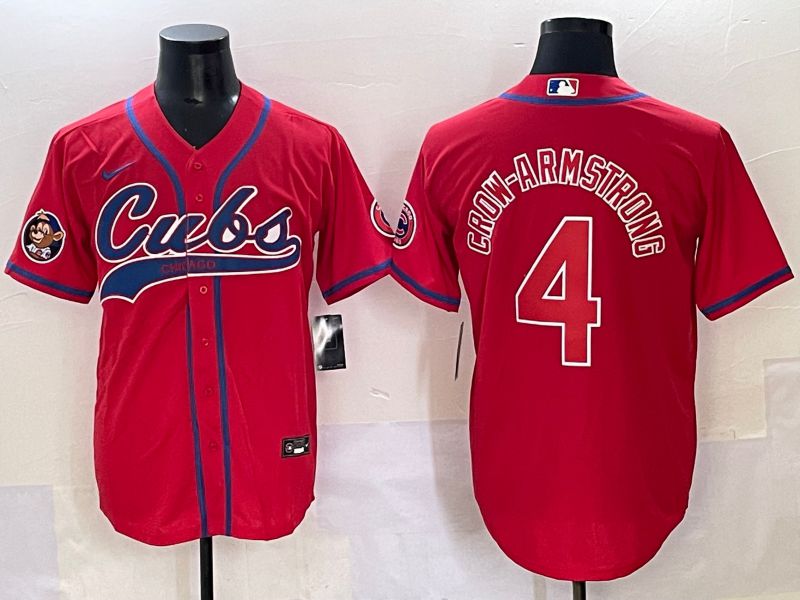 Men 2025 Chicago Cubs 4 Crow-Armstrong Red Joint Name Nike MLB Jersey style 4